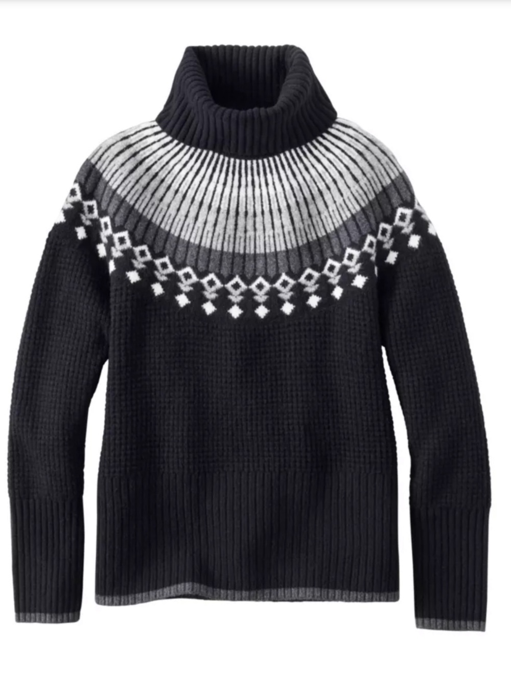 L.L. Bean SuperSoft Waffle Black Fair Isle Turtleneck Sweater, NWT